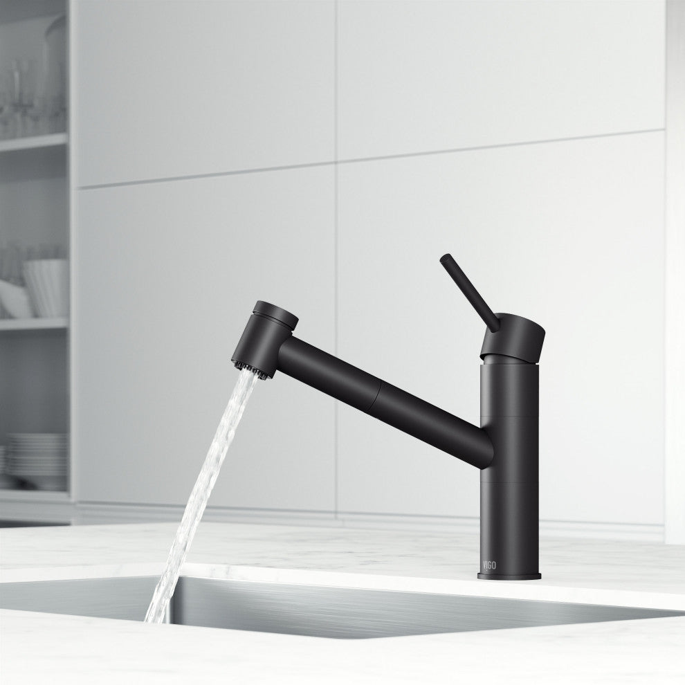 VIGO Branson 9" H Single Handle Pull-Out Sprayer Kitchen Faucet, Matte Black, Without Extras