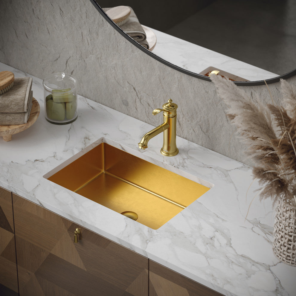 Karran Cinox Stainless Steel Rectangular Undermount Sink, Gold