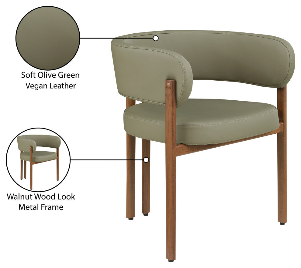 Gideon Black Faux Leather Dining Chair (Set of 2), Olive, Walnut Finish