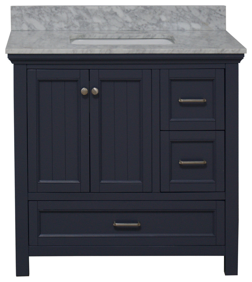 Paige 36" Bathroom Vanity, Marine Gray, Carrara Marble
