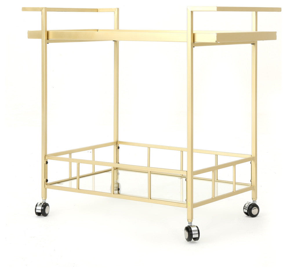 GDF Studio Amaya Industrial Iron and Glass Bar Cart, Gold