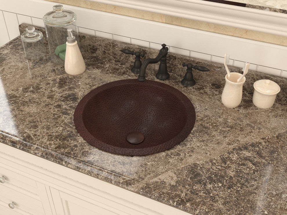 Magnus 16" Drop-in Round Bathroom Sink, Hammered Antique Copper