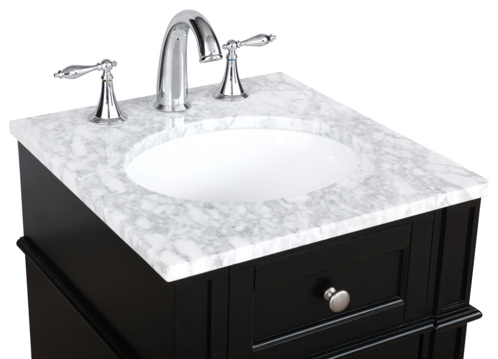 Home Living Vanity with Carrara White Marble Countertop, Black, 18", Single Sink