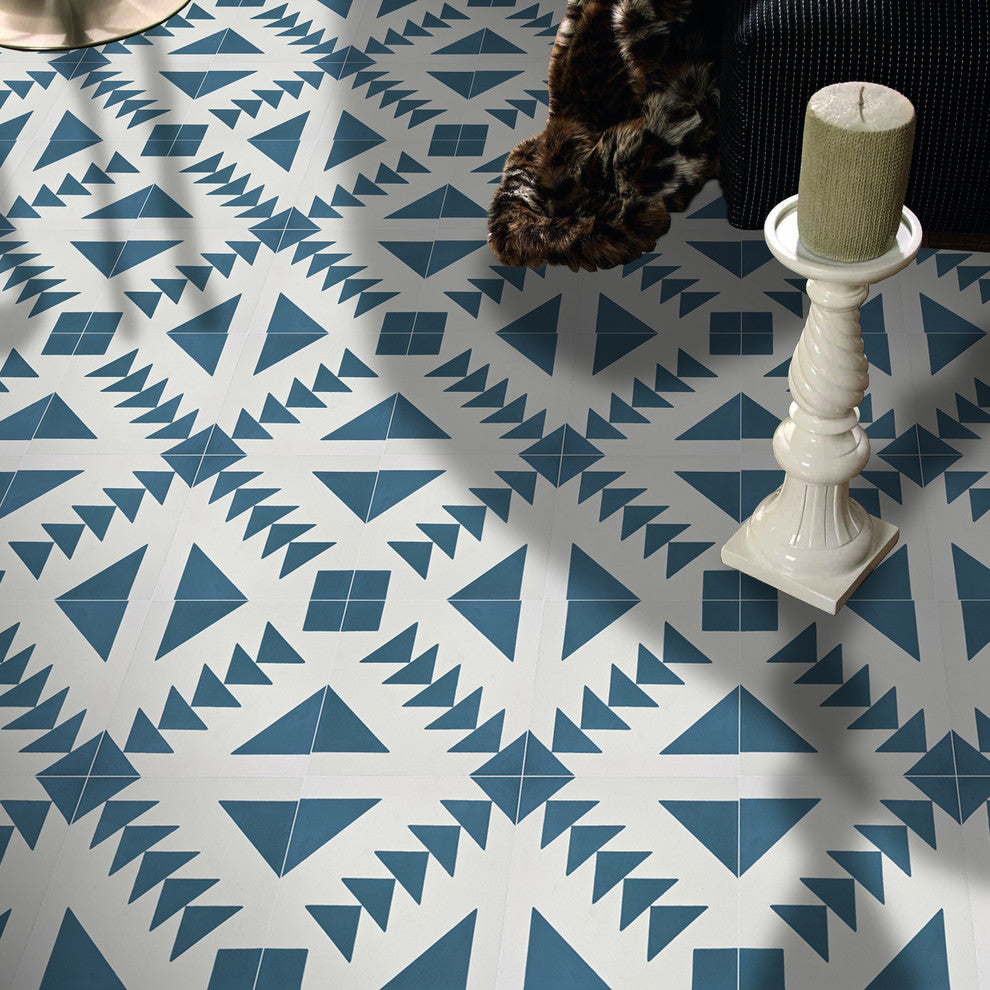 Tadla Handmade Cement Tile, Navy Blue/White, Sample