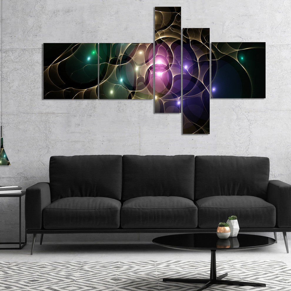 Myriad of Colored Space Circles, Abstract Canvas Art Print, 60"x32", 5 panels