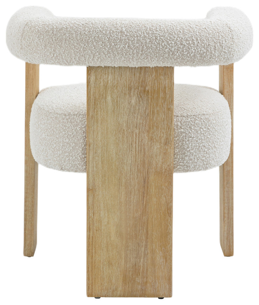 Barrel Boucle Fabric Upholstered Dining Chair, Cream, Natural Finish