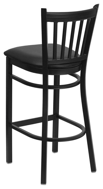 Black Vertical Back Metal Restaurant Barstool, Black Vinyl Seat