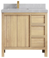 Elizabeth Oak 36" Left Offset Sink Vanity, White 2" Pearl Gray