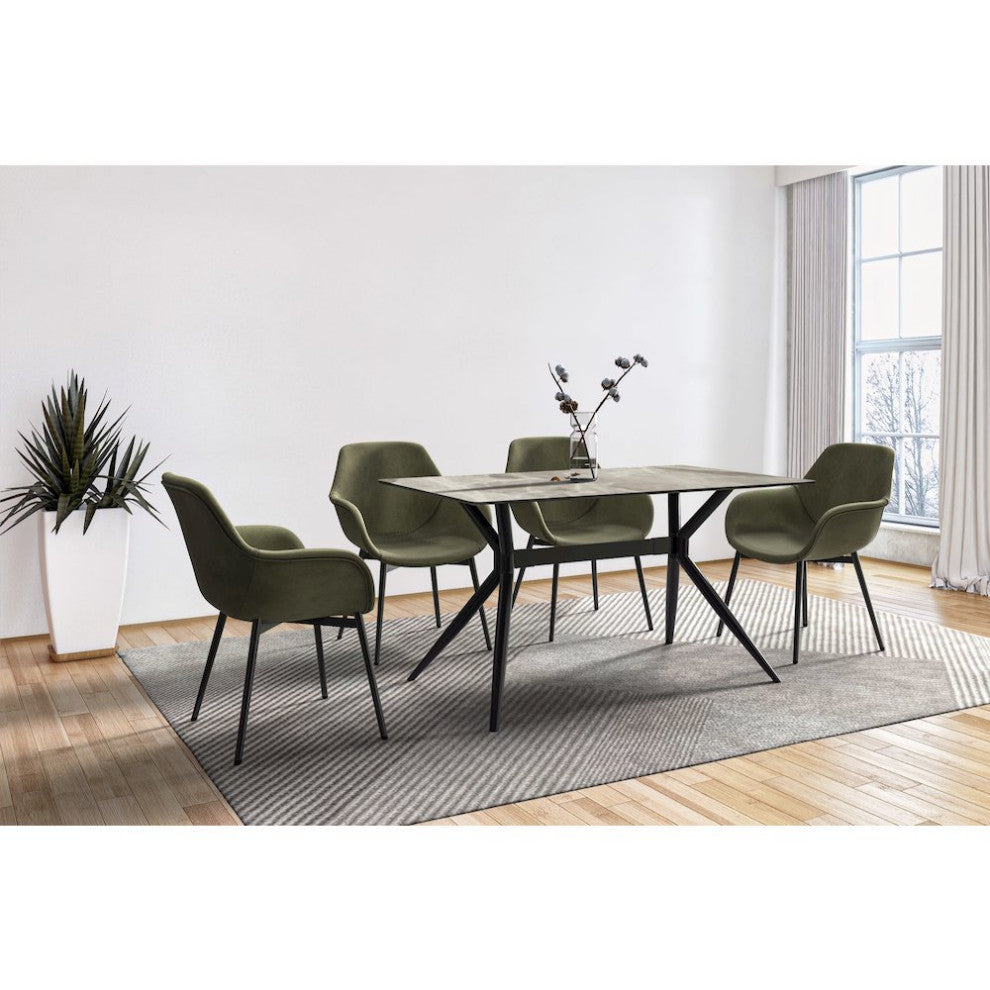 Black Carbon Steel Dining Table 62 With Deep Grey Sintered Stone Top