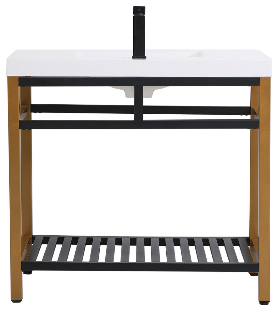 Home Living Single Bathroom Metal Vanity, Golden Black, 36"