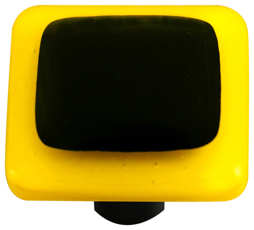 Art Glass Bordered Knob, Black Post, Sunflower Yellow Border Black