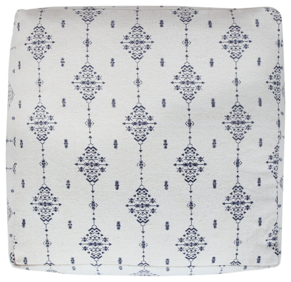 Navy and Ivory Scandinavian Ornamental Motif Pouf Ottoman