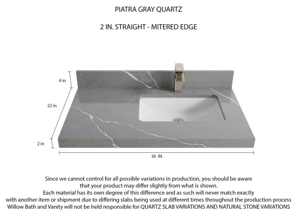 Sonoma 36 Right Offset Reeded Bath Vanity in White 2" Piatra Gray