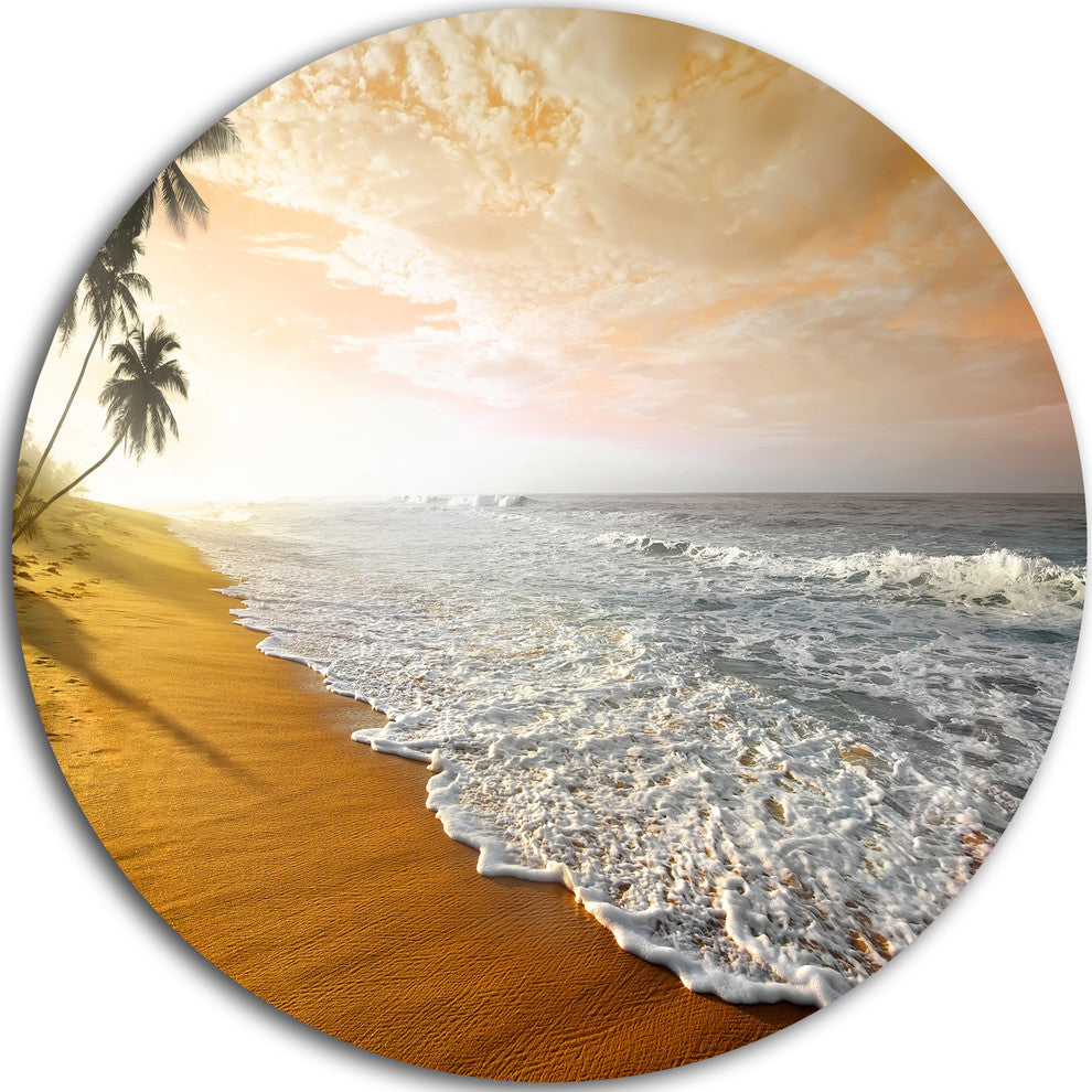 Wavy Clouds Over Seashore, Seascape Round Wall Art, 11"