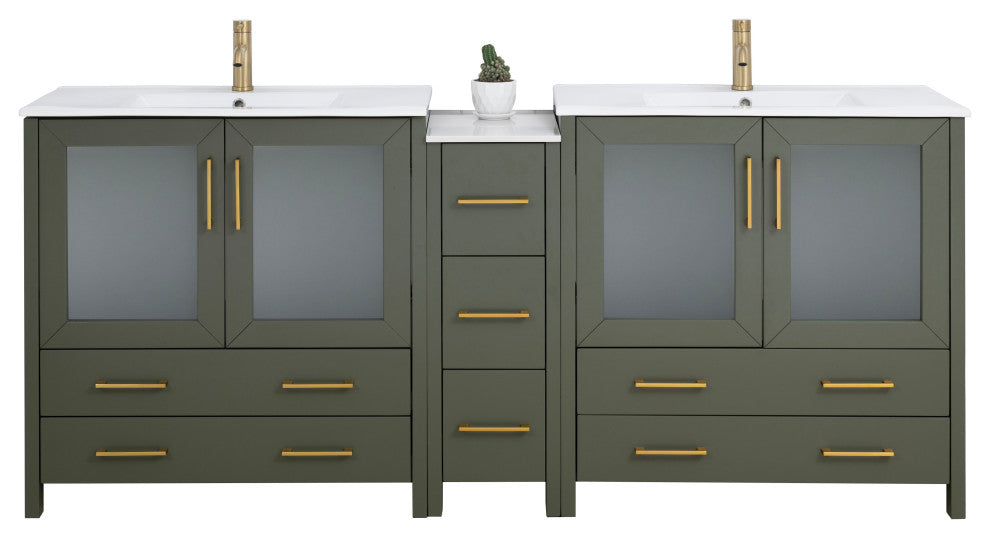 Vanity Art Vanity Set With Ceramic Top, 84", Vintage Green