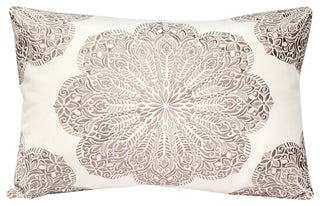 Mancini Medallion Embroidered 16x24 Throw Pillow, Cream and Sand