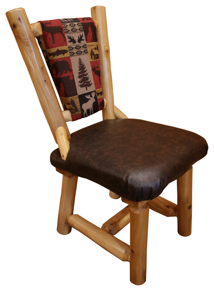 White Cedar Log Upholstered Dining Chair, Fairbanks Red and Palance Sable