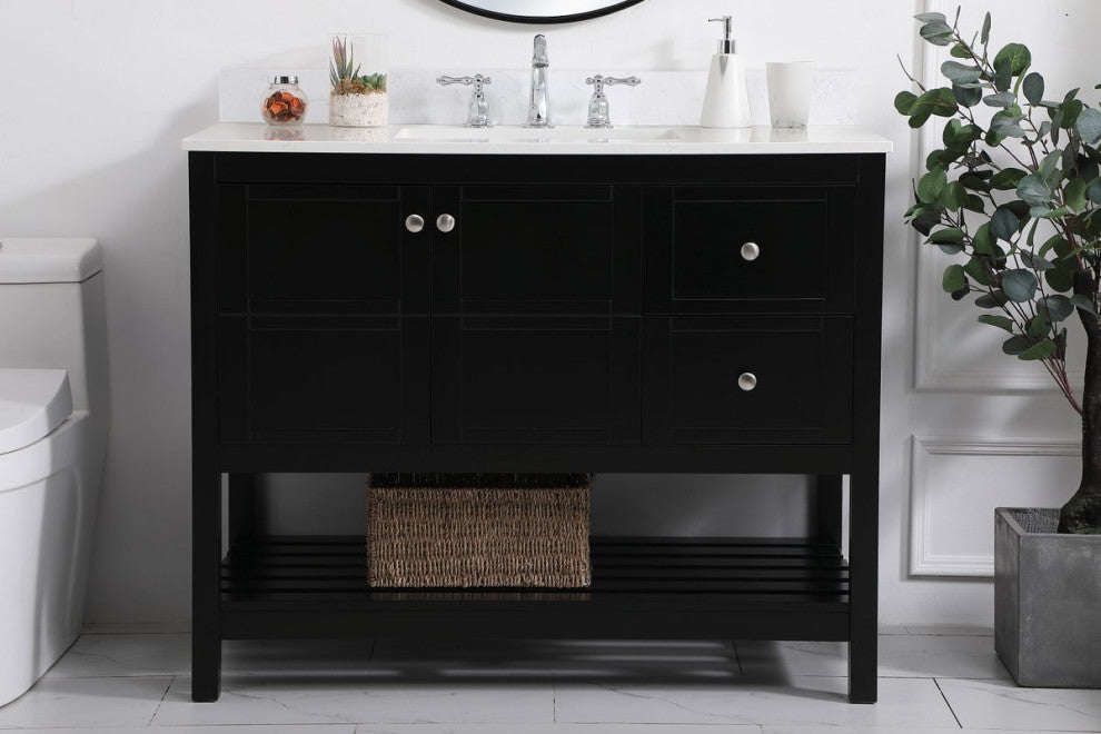 Tobias 42" Single Bathroom Vanity, Black With Backsplash