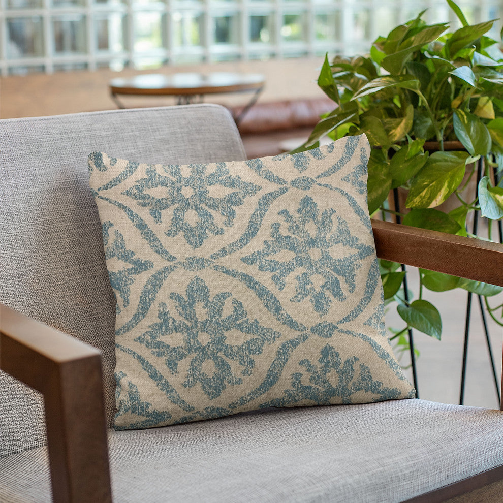 Plutus Blue Flowers Jacquard Luxury Throw Pillow, 22"x22"