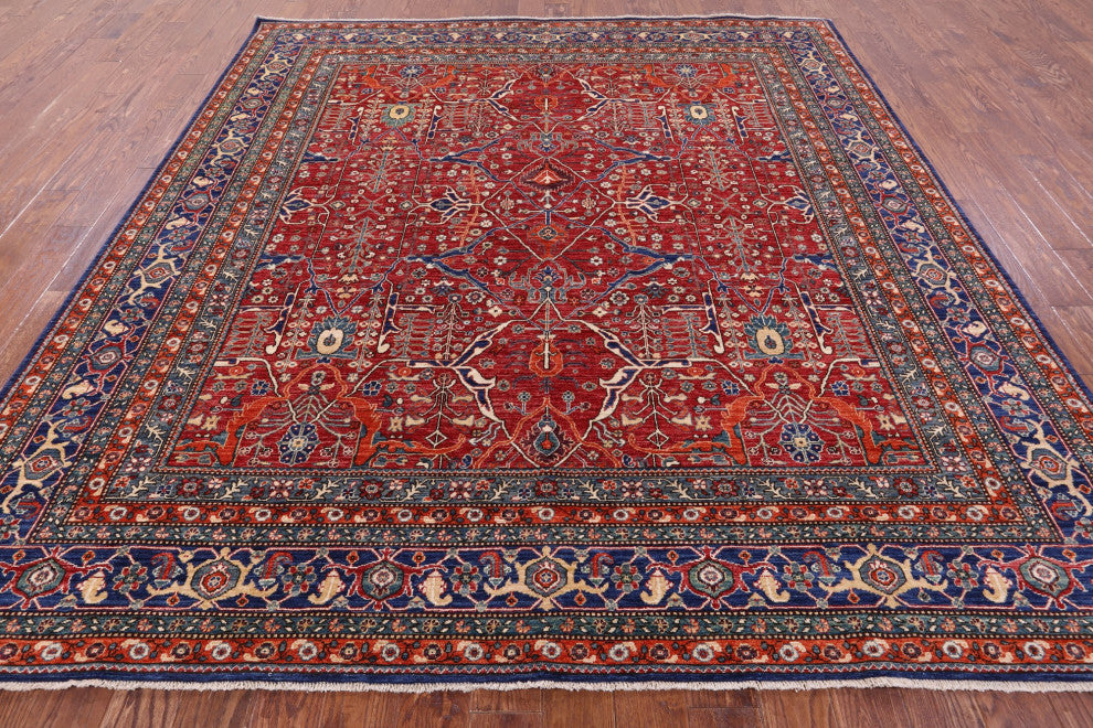 9' Square Hand Knotted Persian Fine Serapi Wool Rug - Q12436