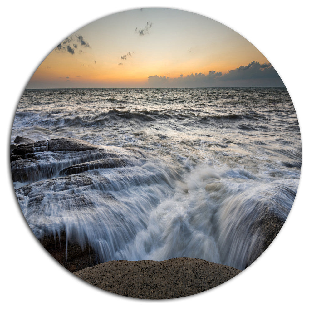 Troubled Sunset Sea Waves, Beach Disc Metal Wall Art, 11"
