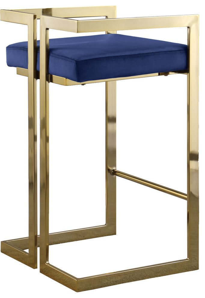 Ezra Counter Stool, Set of 2, Navy Velvet, Gold Base