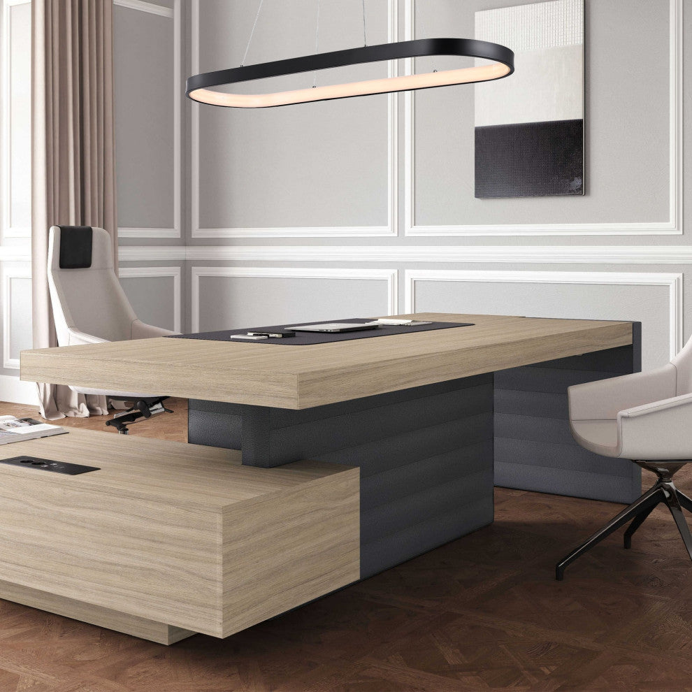 Nolan 38.75" Modern Bohemian Iron Linear Integrated LED Pendant, Black