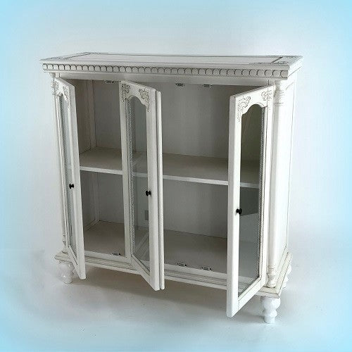 Carved Glass Door Cabinet, White