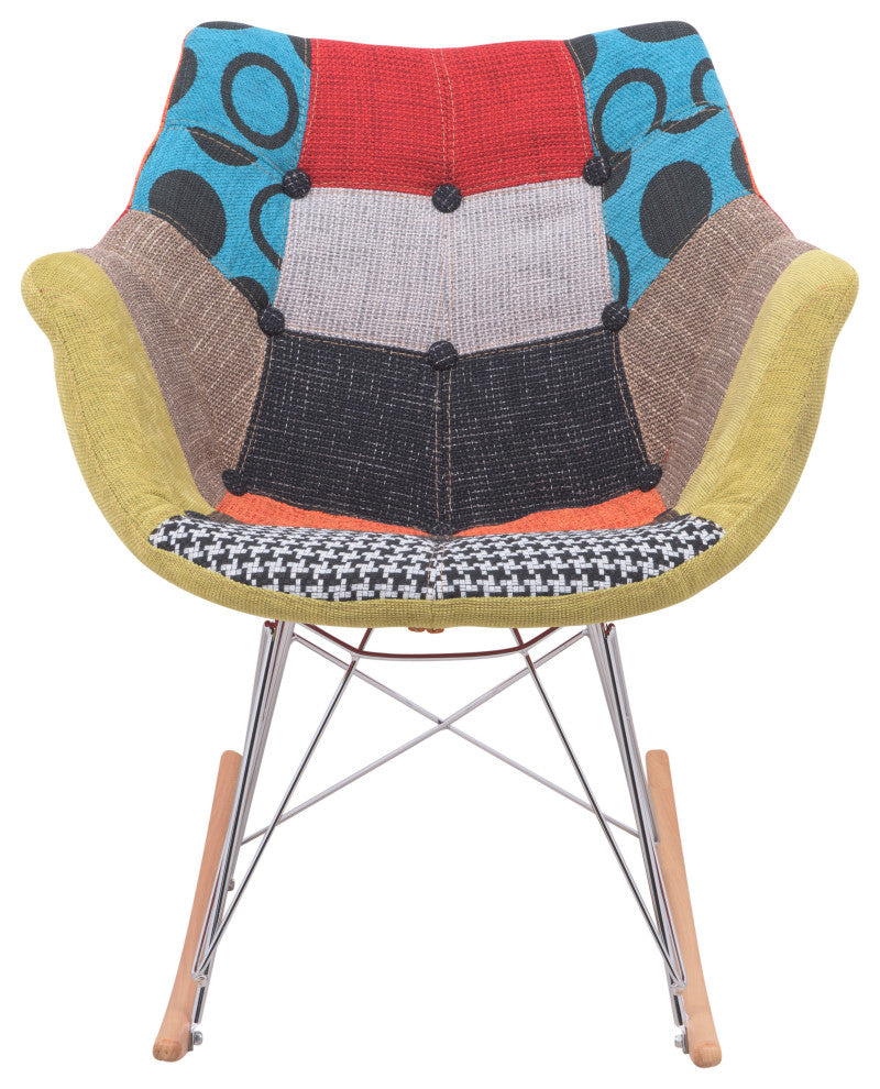 LeisureMod Willow Twill Fabric Eiffel Rocking Chair, Multi
