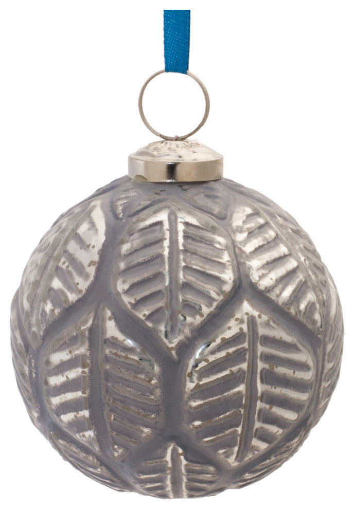 Etched Leaf Glass Ball Ornament, Set of 6