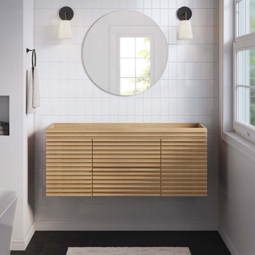 Render 48" Wall-Mount Bathroom Vanity Cabinet, Oak