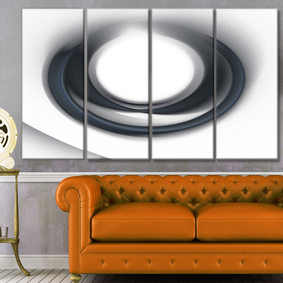 Large Fractal Black Circle on White, Abstract Wall Art Canvas, 48"x28", 4 Panels