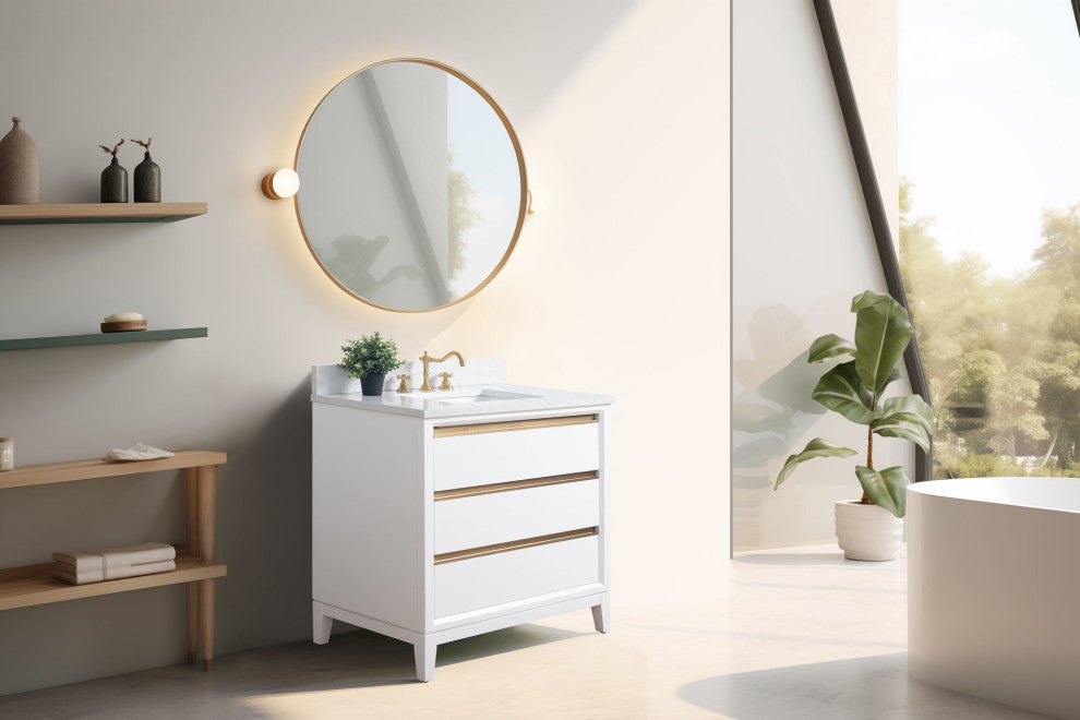 Vanity Art Bathroom Vanity With Sink, White, 36" Single