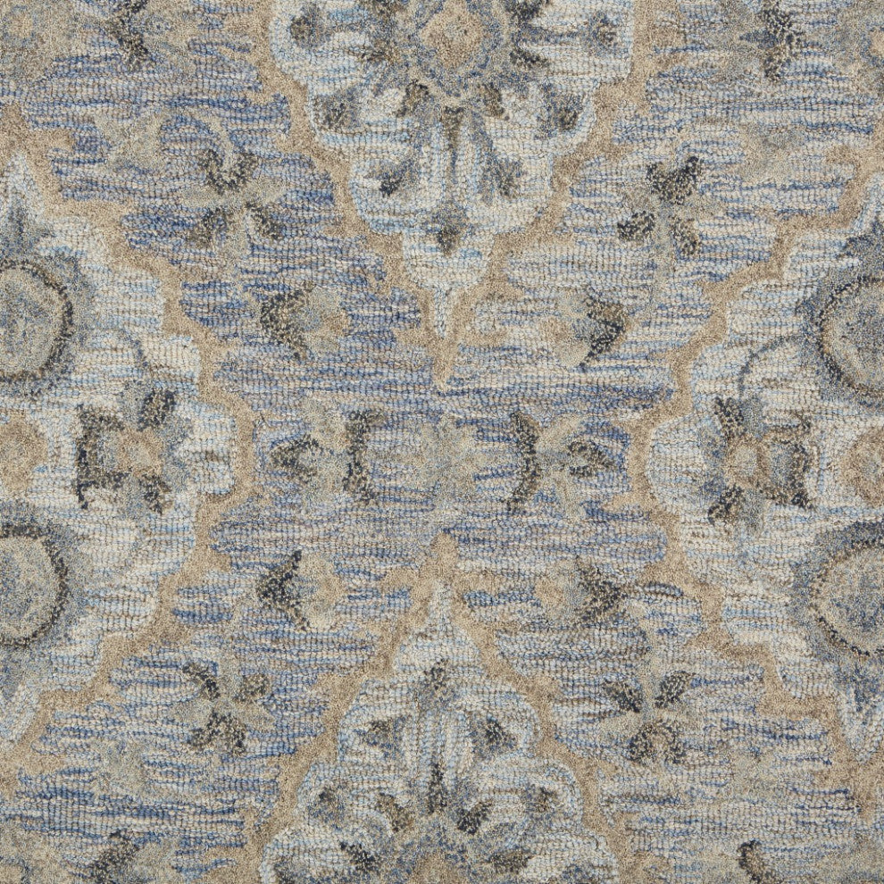 5" x 8" Blue and Tan Traditional Area Rug