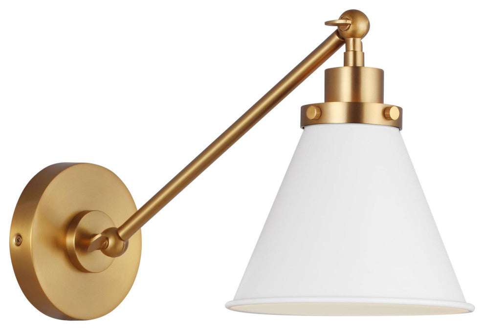 Wellfleet Single Arm Cone Task Sconce, Matte White and Burnished Brass