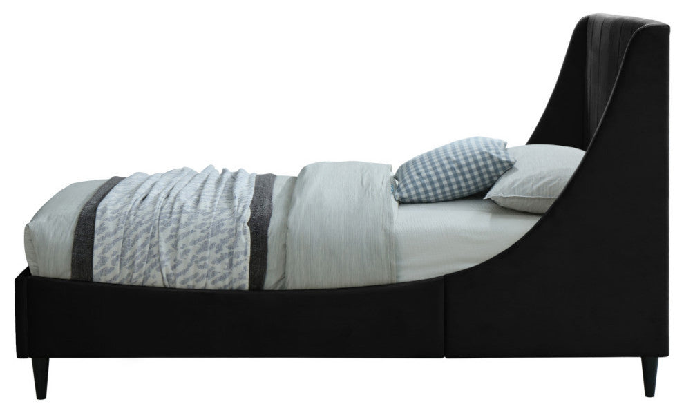 Eva Velvet Upholstered Bed, Black, Twin