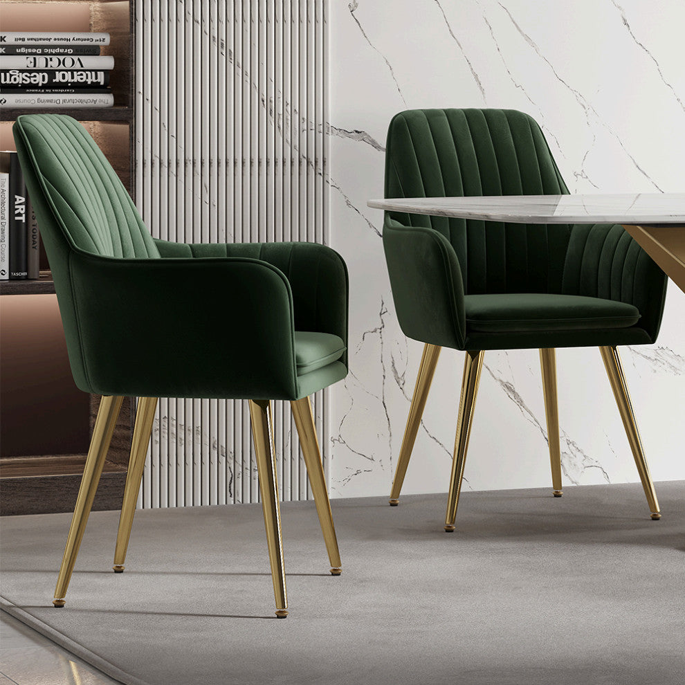 Modern Dining Chair Velvet Upholstered Dining Chairs With Arms, Set of 2, Green
