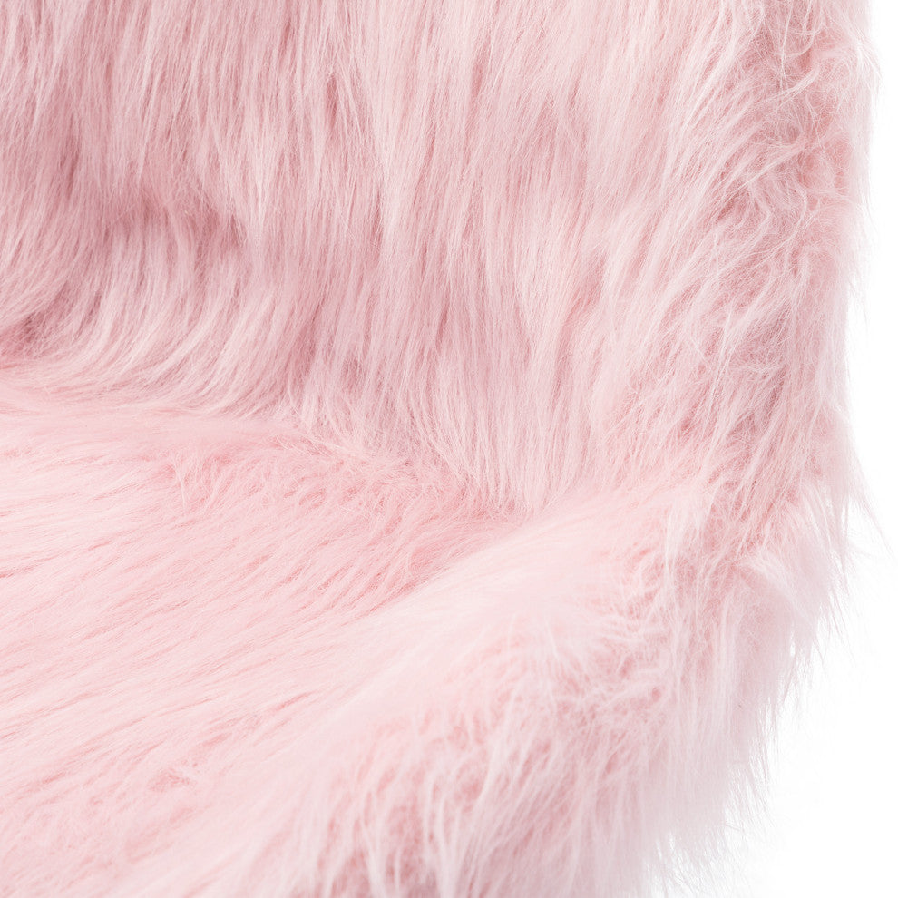 Fluffy Faux Fur Armless Swivel Desk Chair, Pink
