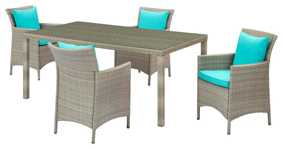 Side Dining Chair and Table Set, Rattan, Wicker, Gray Blue, Modern, Outdoor