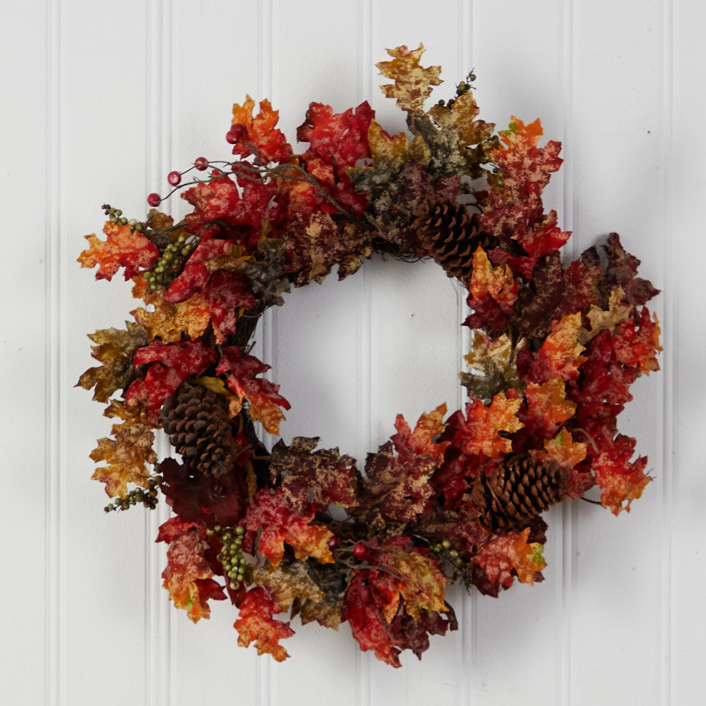 W1255 24 Autumn Maple, Berries and Pinecone Fall Artificial Wreath