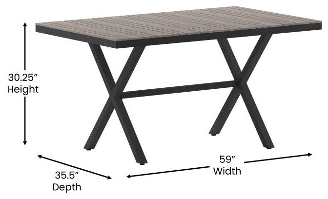 Finch Commercial Grade X-Frame 59" x 35.5" Outdoor Dining Table, Gray