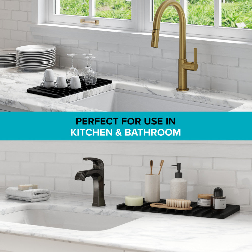 Self-Draining Silicone Dish Drying Mat or Trivet for Kitchen Counter Dark Grey