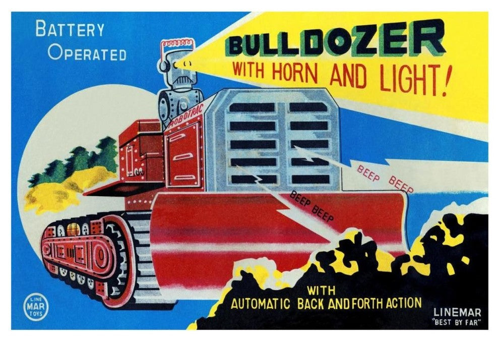 "Battery Operated Bulldozer with Horn and Light" Print by Retrotrans, 46"x31"