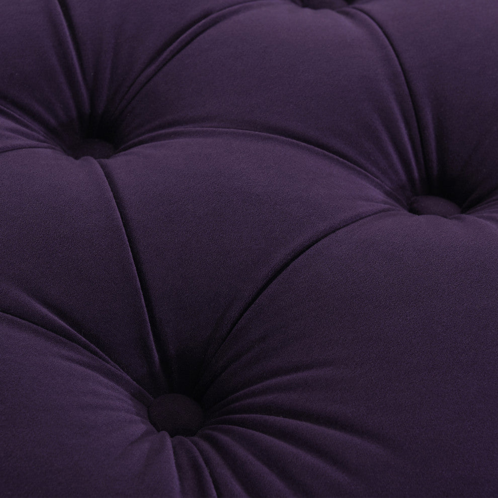 La Rosa Tufted Round Ottoman, Purple Velvet