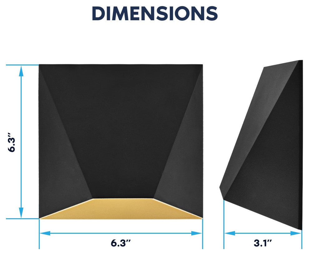 Luxrite Outdoor LED Black and Gold Wall Sconce 3CCT 6" IP65 ETL Listed