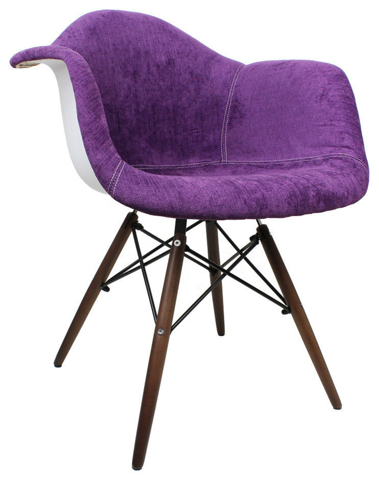 Fabric Upholstered Accent Arm Chair, Eiffel Steel Legs, Purple