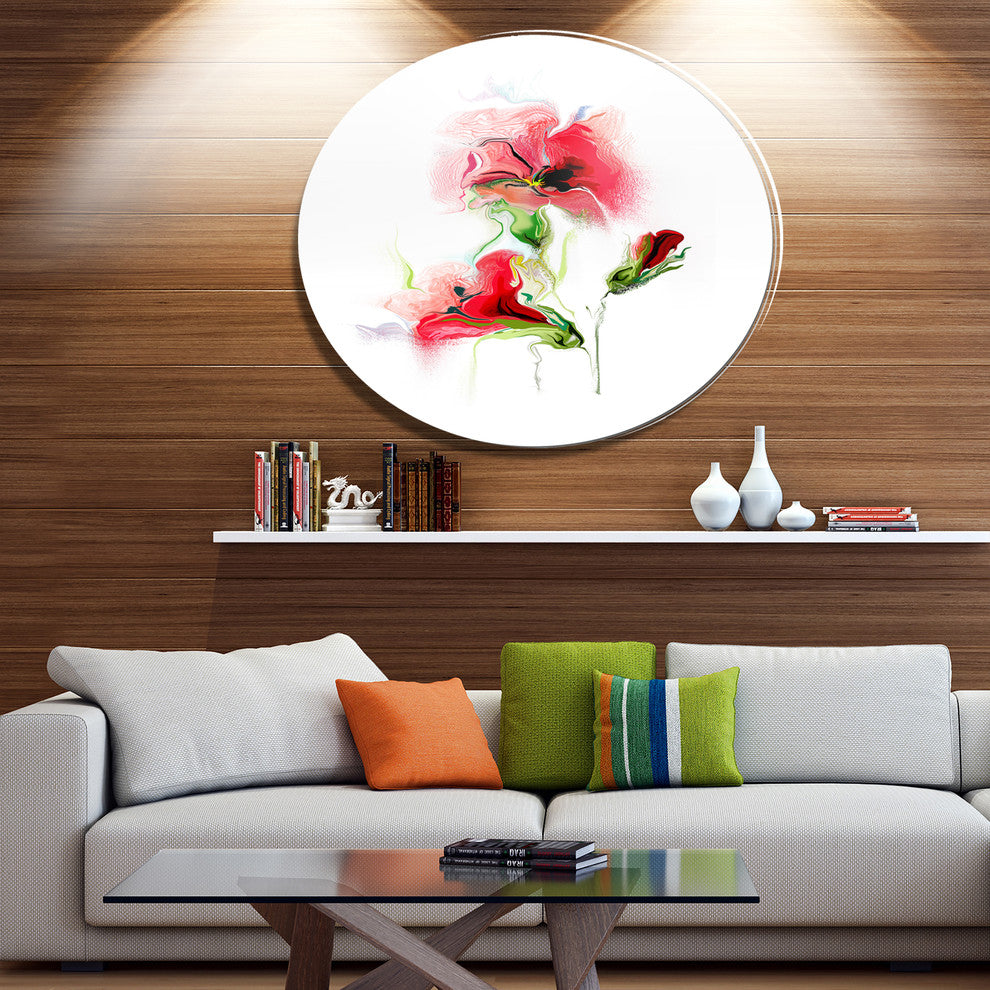 Red Floral Watercolor Illustration, Animal Disc Metal Artwork, 36"