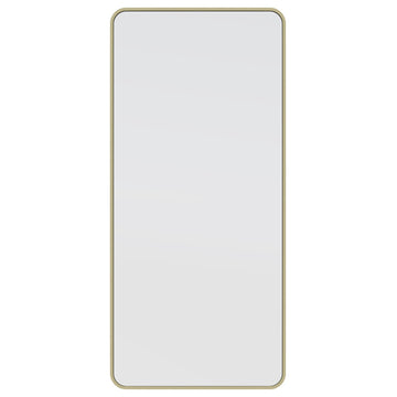 22" W X 48" H Radius Corner Stainless Steel Framed Mirror, Satin Brass