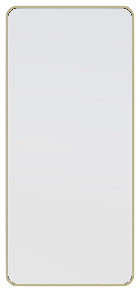 22" W X 48" H Radius Corner Stainless Steel Framed Mirror, Satin Brass