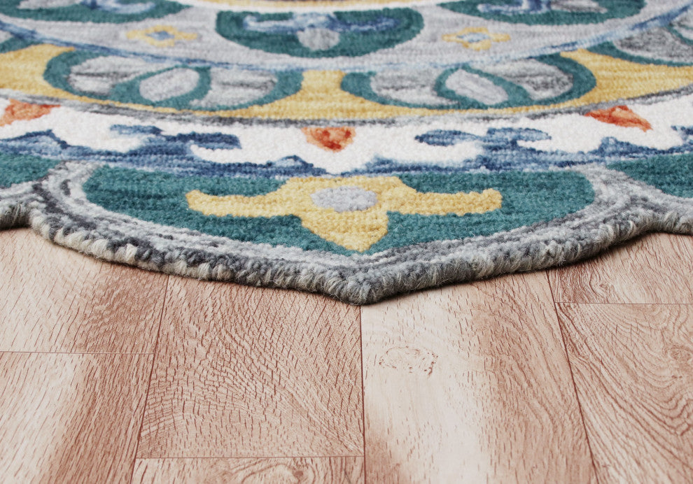 Hand Hooked Radiant Mandala Medallion Round Rug, 6' Round